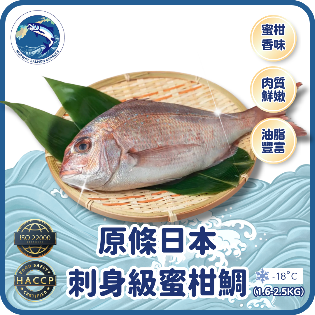 【需預訂】 原條日本刺身級蜜柑鯛(1.6-2.5kg)(免費代切)(冷凍0-4°C)