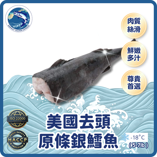 【按重量收費】美國原條銀鱈魚(去頭)(5-7lb)(急凍-18°C)