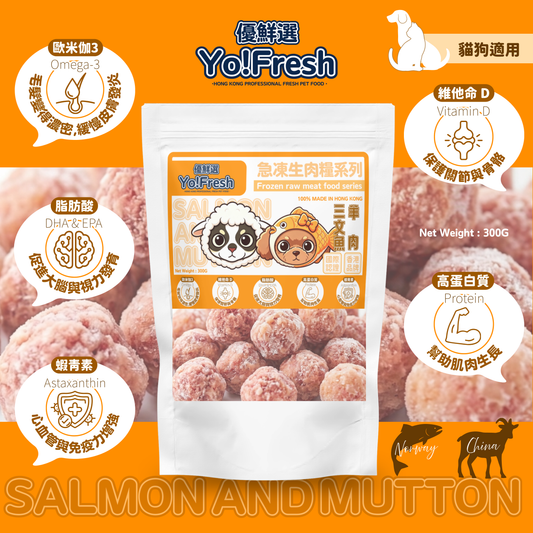 優鮮選 - 急凍生肉糧(三文魚配羊肉口味)(300g)(急凍-18°C) #寵物食品